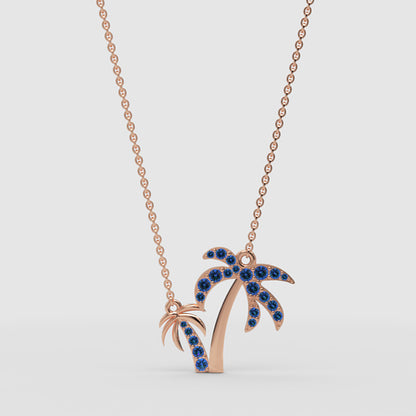 Blue Crystal Palm Tree Pendant Necklace - Four