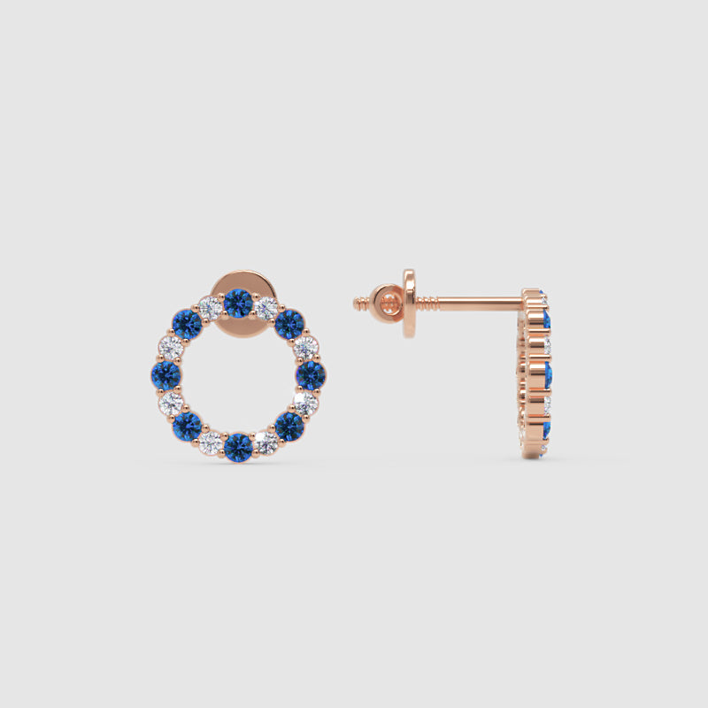 Blue And White Sapphire Circle Stud Earrings In White Gold - Seven
