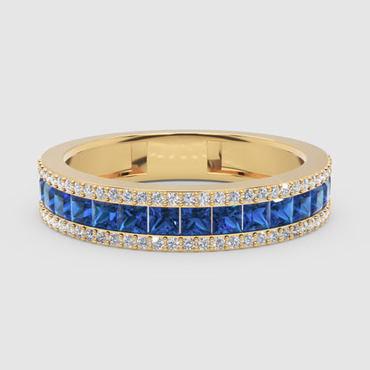 Blue Sapphire And Diamond Channel Set Wedding Band Ring - Seven