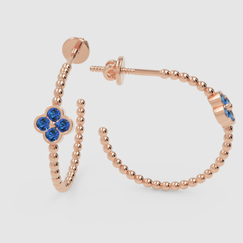 Blue Crystal Flower Beaded Hoop Earrings - Four