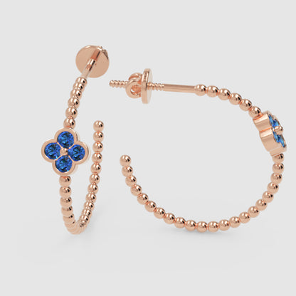 Blue Crystal Flower Beaded Hoop Earrings - Four