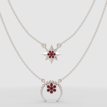 Ruby Star And Flower Layered Necklace Set - Four