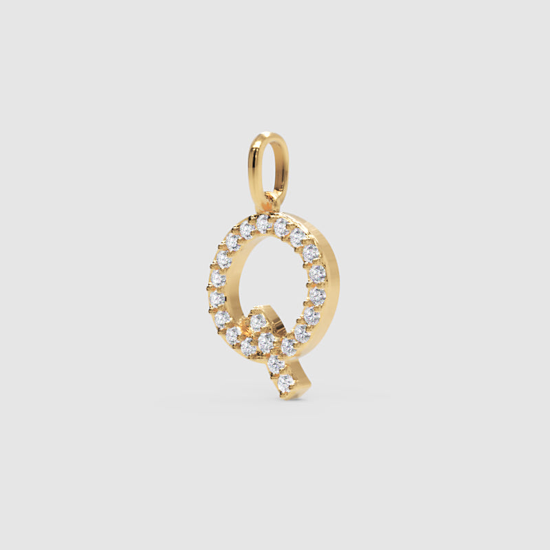 Diamond Letter Q Initial Pendant Charm in White Gold