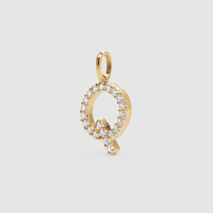 Diamond Letter Q Initial Pendant Charm in White Gold