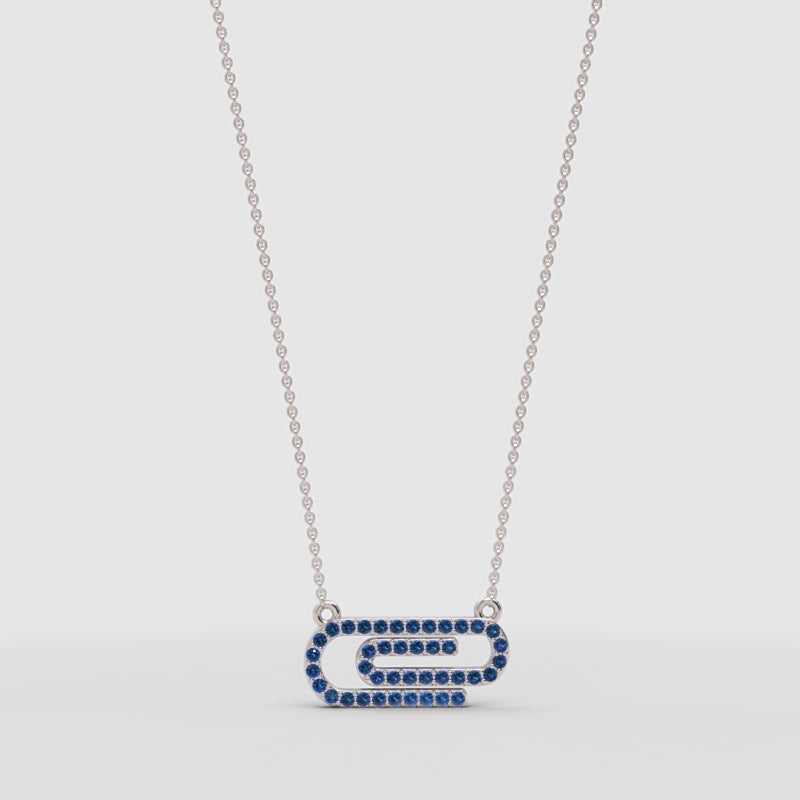Lab-Grown Blue Sapphire Interlocking Link Pendant Necklace In Rose Gold | Modern Geometric Pave Design (16–17 Inch Adjustable) | Jebij - Four