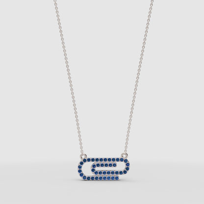 Lab-Grown Blue Sapphire Interlocking Link Pendant Necklace In Rose Gold | Modern Geometric Pave Design (16–17 Inch Adjustable) | Jebij - Four