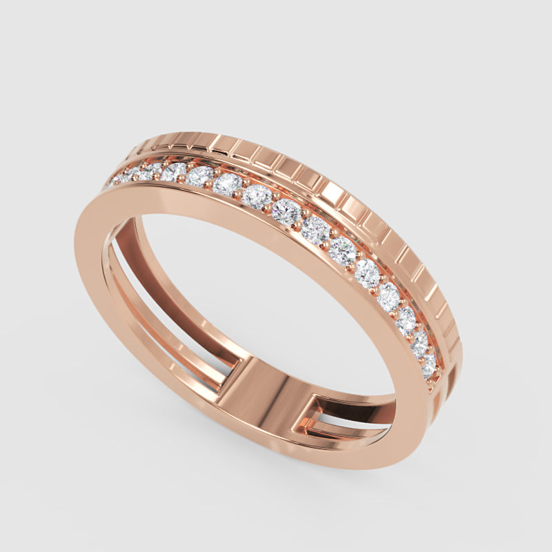 Pav Diamond Eternity Band Ring With Geometric Detailing - Six