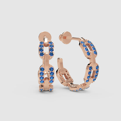 Blue Sapphire Chain Link Hoop Earrings - Four