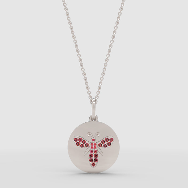 Ruby Butterfly Disc Pendant Necklace With Rose Tone Chain - Three