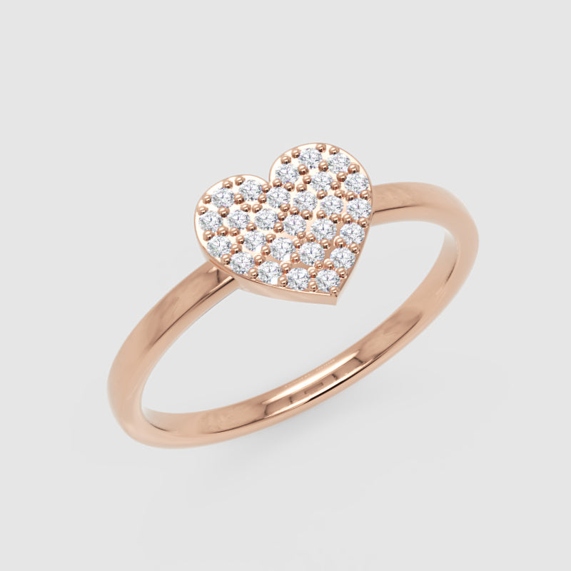Pav Diamond Heart Ring Delicate Stackable Band - Seven