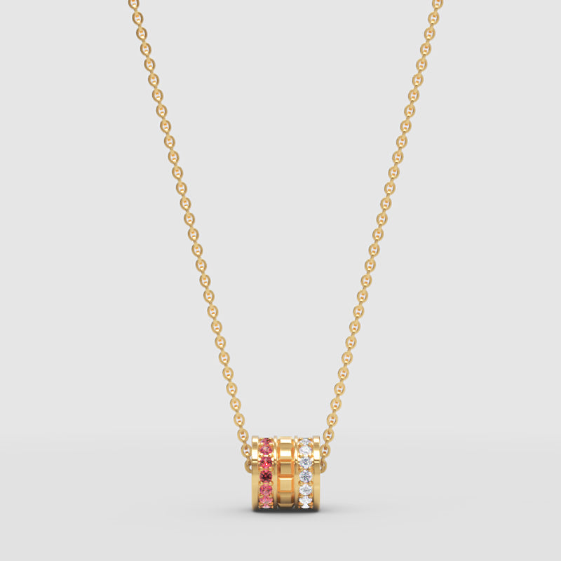Minimal Red Gemstone Barrel Pendant | Diamond Necklace In Rose Gold | Jebij - Four