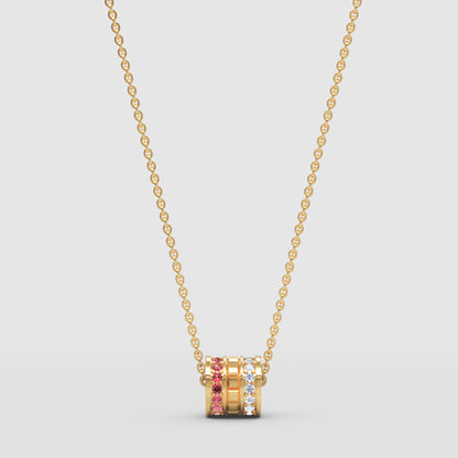 Minimal Red Gemstone Barrel Pendant | Diamond Necklace In Rose Gold | Jebij - Four