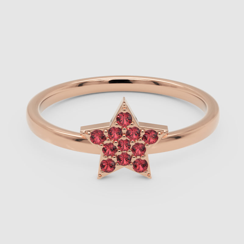 Red Garnet Star Cluster Ring In Rose Tone Setting - One