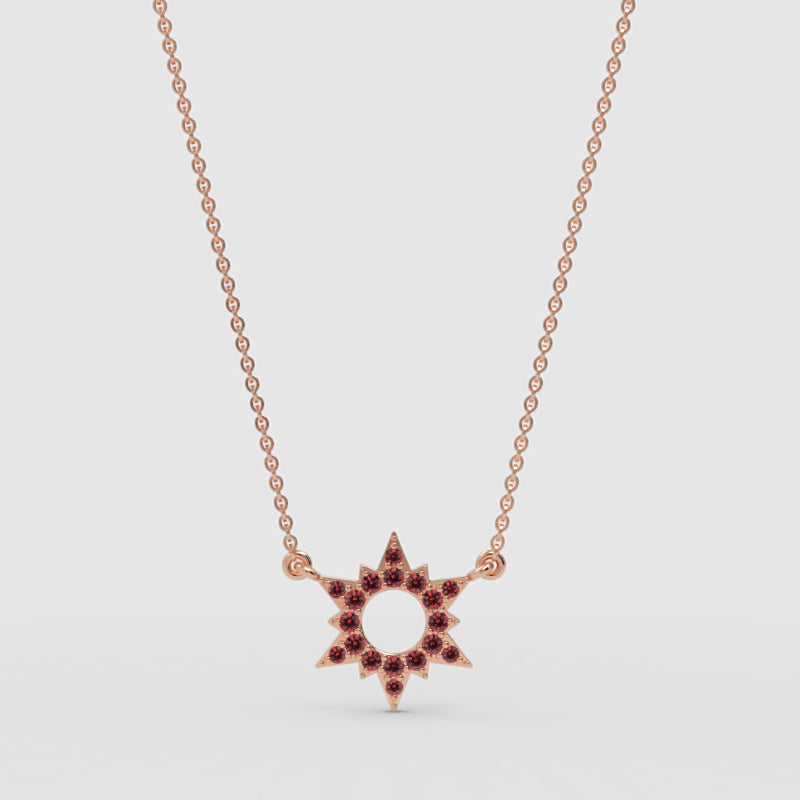 Ruby Starburst Pendant Necklace With Chain - One