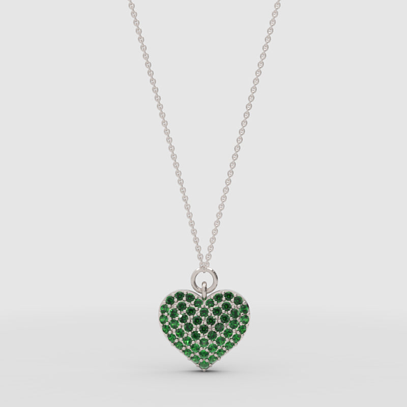 Lab-Grown Emerald Heart Pendant Necklace In White Gold | Adjustable 16–17 Inch Chain - One