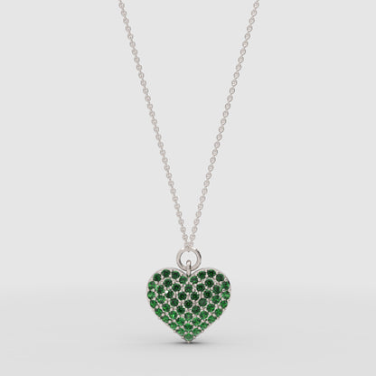 Lab-Grown Emerald Heart Pendant Necklace In White Gold | Adjustable 16–17 Inch Chain - One
