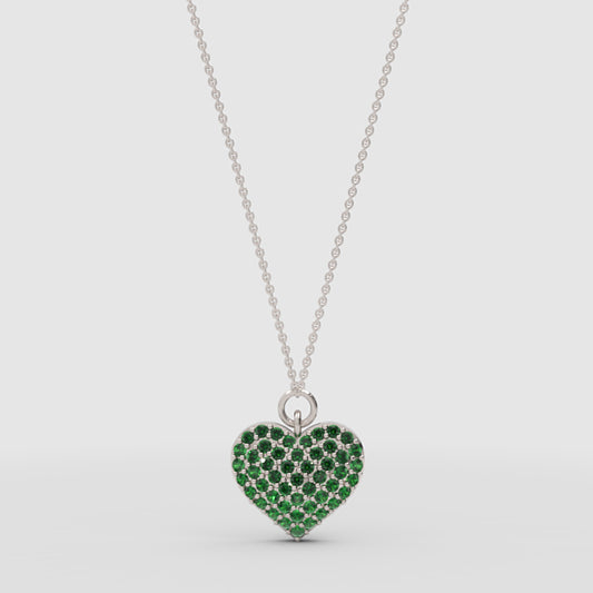 Lab-Grown Emerald Heart Pendant Necklace In White Gold | Adjustable 16–17 Inch Chain - One