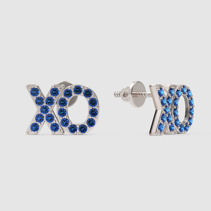 Blue Crystal Xo Stud Earrings With Screw Back - One