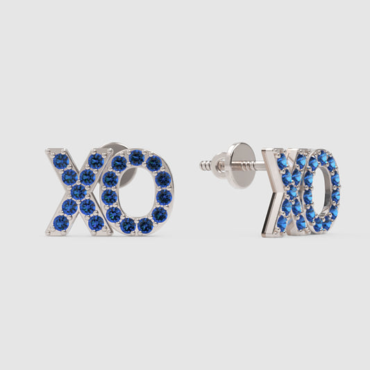 Blue Crystal Xo Stud Earrings With Screw Back - One