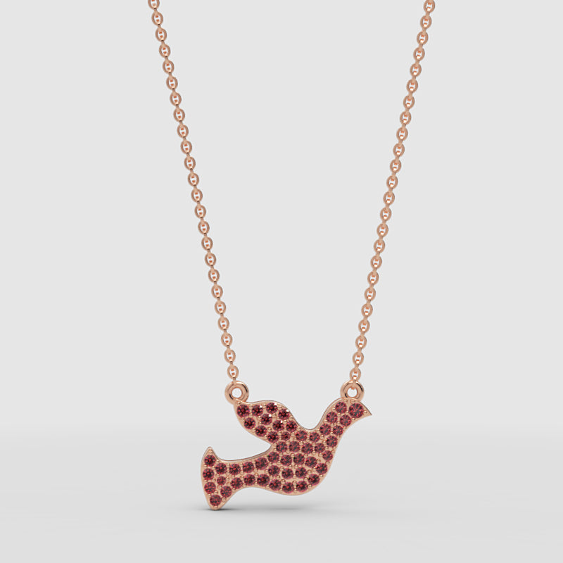 Pav Ruby Dove Pendant Necklace - One