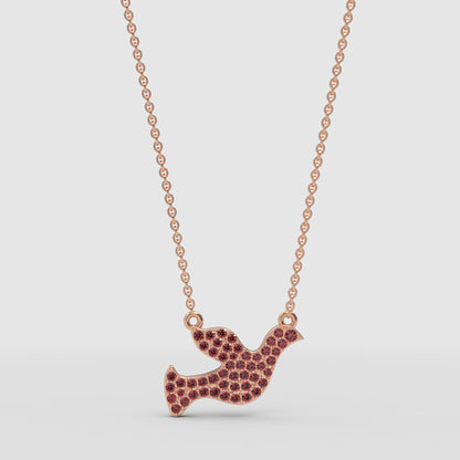Pav Ruby Dove Pendant Necklace - One