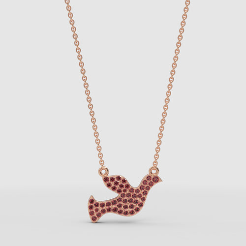 Pav Ruby Dove Pendant Necklace