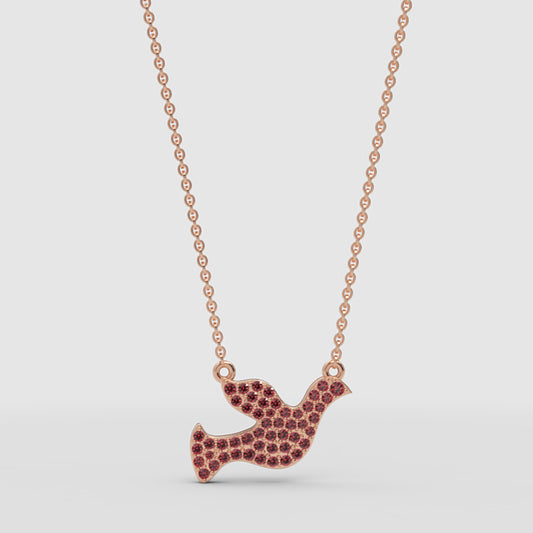 Pav Ruby Dove Pendant Necklace - One