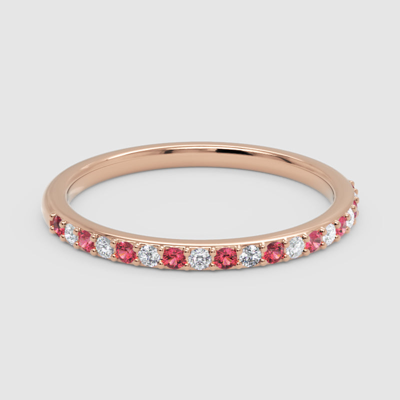 Ruby And Diamond Alternating Half Eternity Band Ring - One