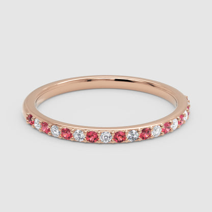 Ruby And Diamond Alternating Half Eternity Band Ring - One