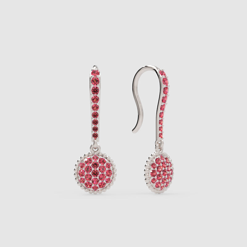 Pink Crystal Pav Disc Drop Earrings With Hook Closure - Three