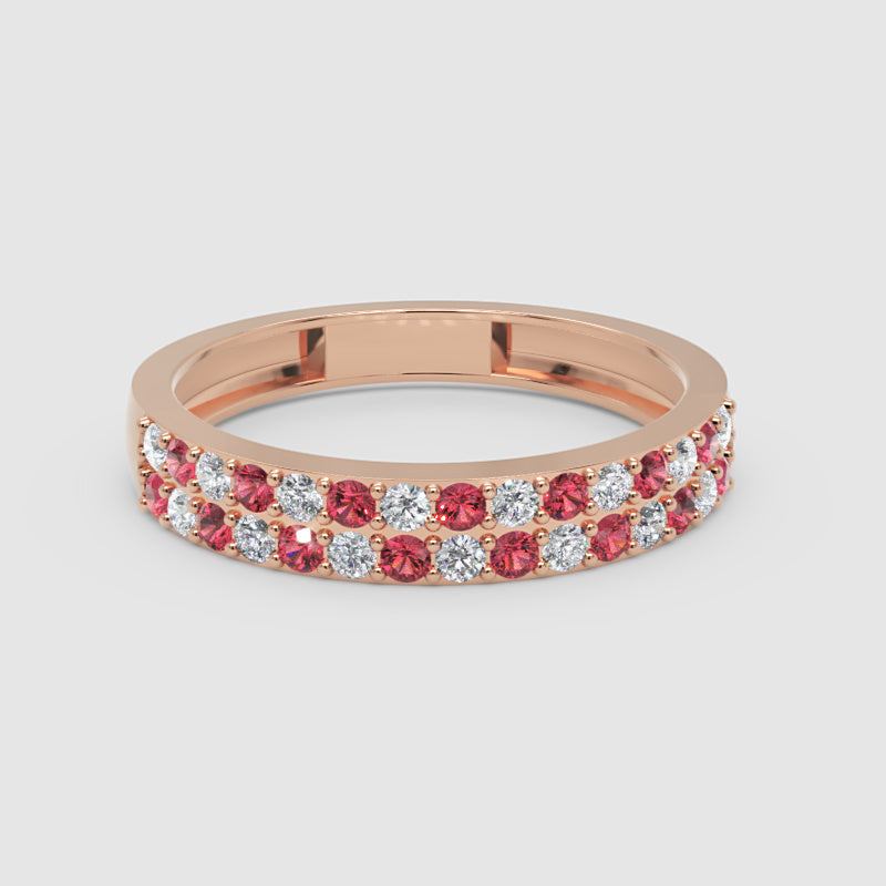 Double Row Ruby And Diamond Eternity Band Ring - One