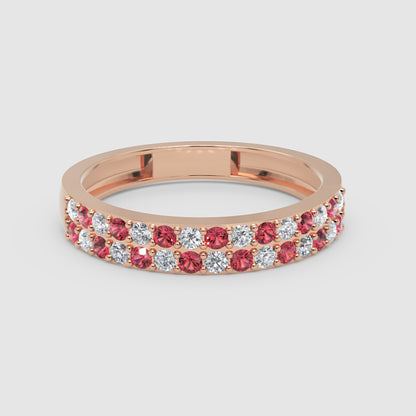 Double Row Ruby And Diamond Eternity Band Ring - One