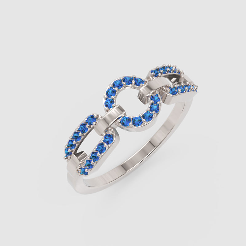 Blue Sapphire Circular Link Ring In Rose Gold | Double Pave Interlocking Chain Statement Luxury Ring For Women | Jebij - Four