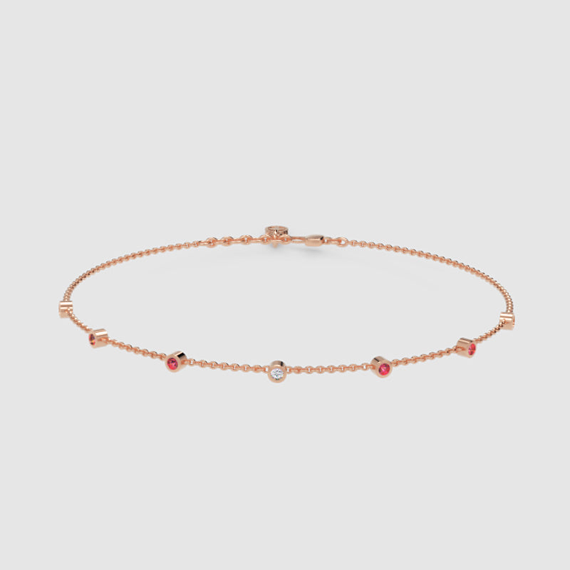 Delicate Chain Bracelet With Pink Gemstone Accents - One