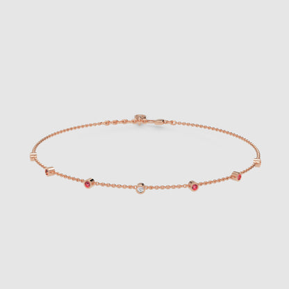 Delicate Chain Bracelet With Pink Gemstone Accents - One