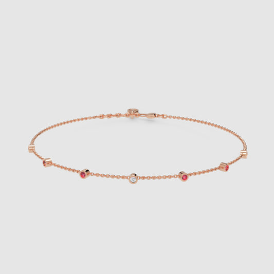 Delicate Chain Bracelet with Pink Gemstone Accents