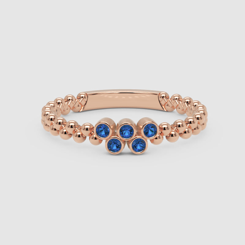 Lab-Grown Blue Sapphire Cluster Ring in Rose Gold – Minimal Beaded Band Stackable Ring | Jebij