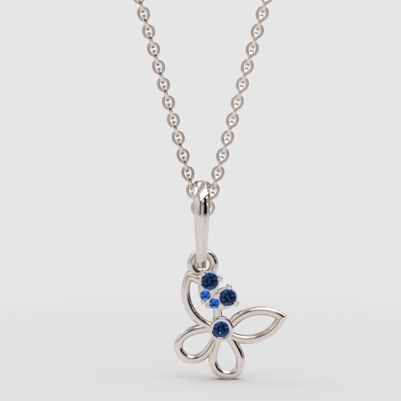 Blue Crystal Butterfly Pendant Necklace With Chain - One