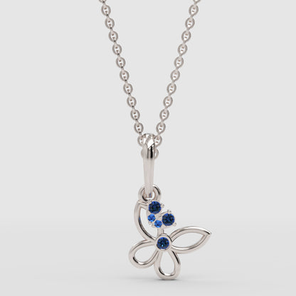 Blue Crystal Butterfly Pendant Necklace With Chain - One