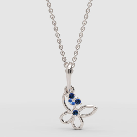 Blue Crystal Butterfly Pendant Necklace With Chain - One