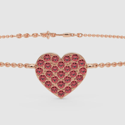 Pav Heart Bracelet With Red Crystals On Chain - One