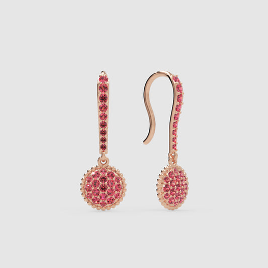 Pink Crystal Pav Disc Drop Earrings with Hook Closure
