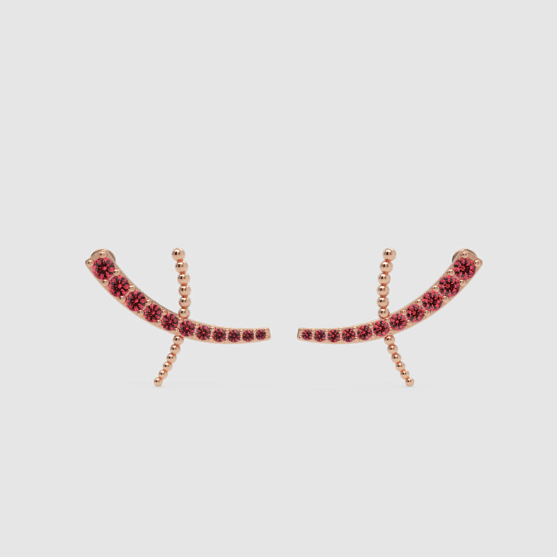 Ruby Dragonfly Ear Crawler Earrings With Beaded Accents - One