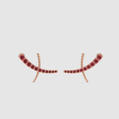 Ruby Dragonfly Ear Crawler Earrings With Beaded Accents - One