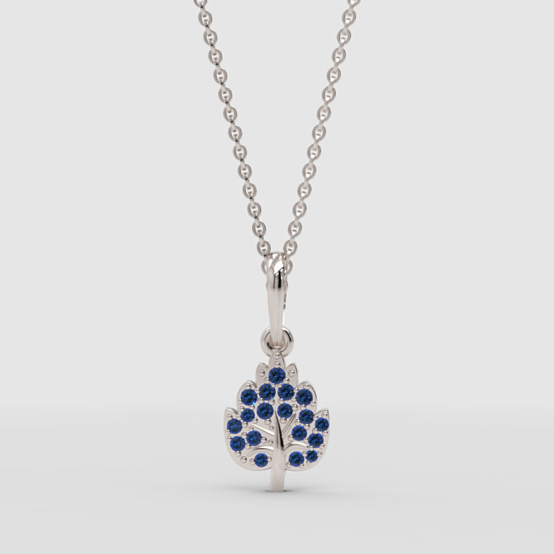 Blue Sapphire Tree Of Life Pendant Necklace - One