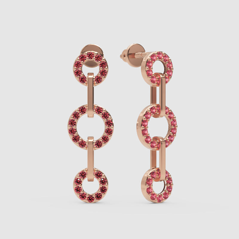 Pink Sapphire Triple Circle Link Drop Earrings - One