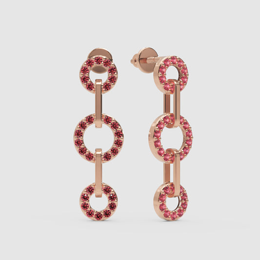 Pink Sapphire Triple Circle Link Drop Earrings - One