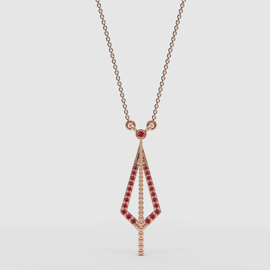 Art Deco Ruby Geometric Drop Pendant Necklace