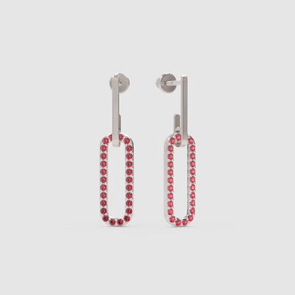 Modern Geometric Drop Earrings With Pink Gemstone Rectangular Hoops - One