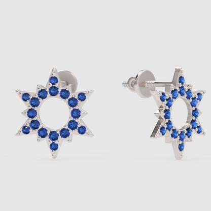 Blue Sapphire Star Of David Stud Earrings With Diamond Accents - One